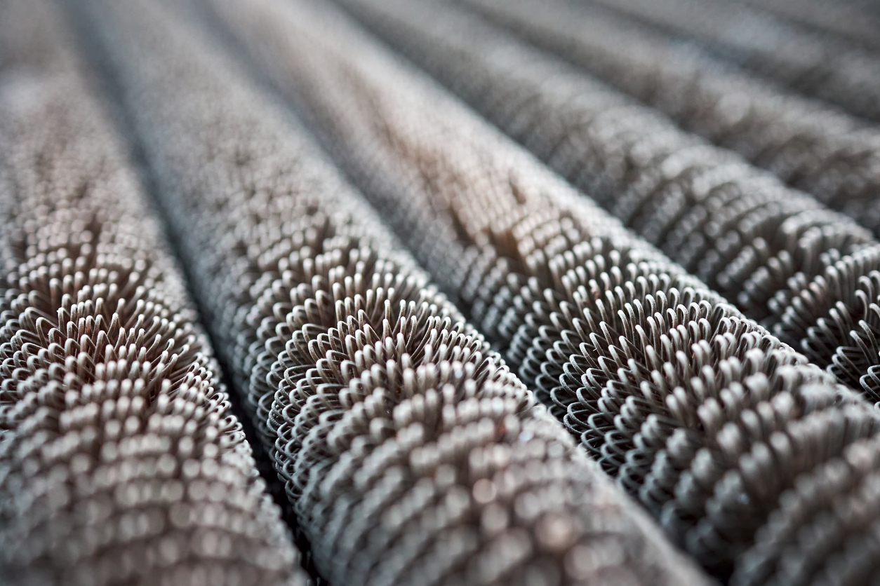 condensing unit aluminium close up wire finned obsolete tubes grill perspective diagonal texture, compressor and air conditioning system. industrial background metal material for industry rib heater.