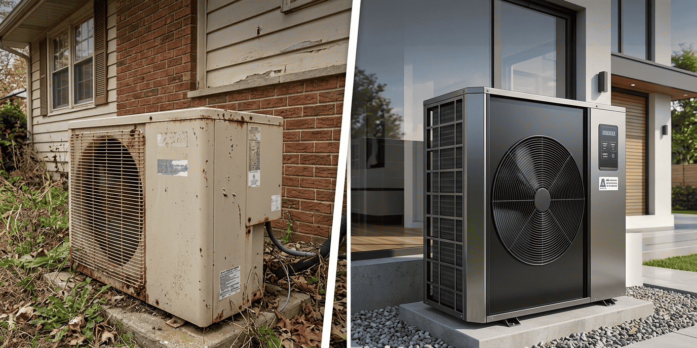 older ac unit and newer side by side