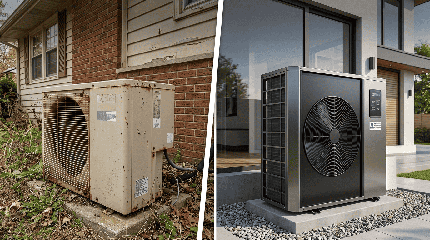 older ac unit and newer side by side